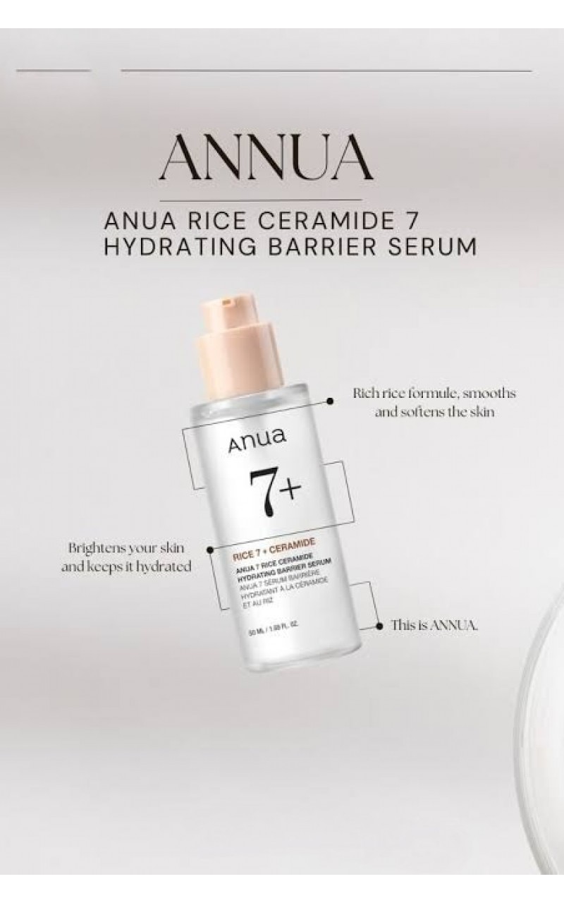 ANUA RICE CERAMIDE 7 HYDRATING BARRIER SERUM Pirinçli Cilt Işıltısı Serumu 50 ML