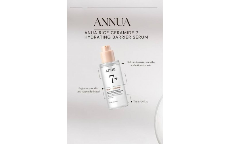 ANUA RICE CERAMIDE 7 HYDRATING BARRIER SERUM Pirinçli Cilt Işıltısı Serumu 50 ML