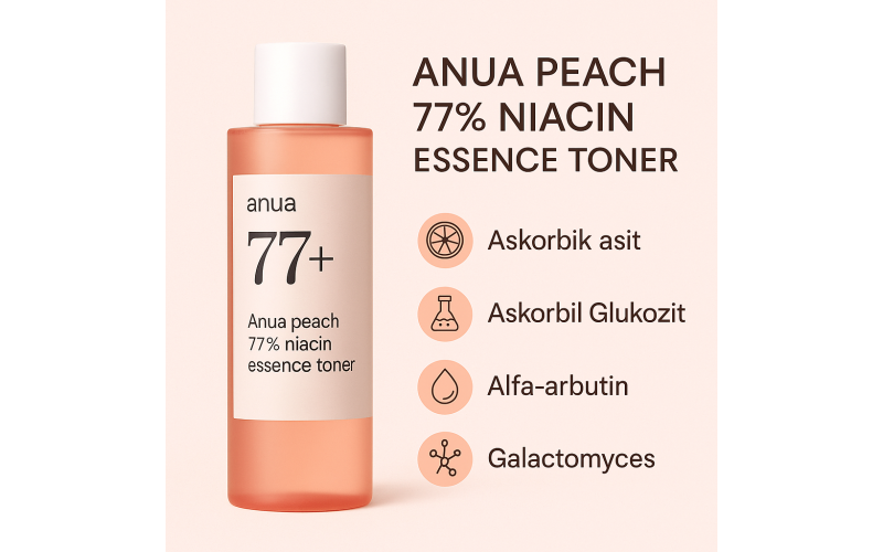 ANUA PEACH 77% NAIACIN ESSENCE TONER Pürüzsüz ve Parlak Bir Cilt İçin Şeftali Tonik Özü 250ML