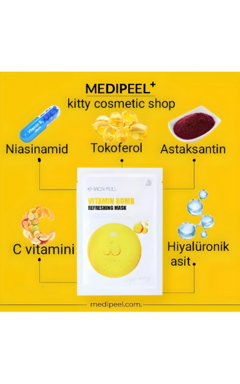  MEDI-PEEL Vitamin Bomb Refreshing Mask(kırışıklıklar ve donukluklara karşı vitaminli yüz maskesi, 25 ml)