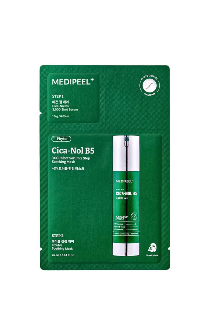 Spiküller ve Centella içeren İki Fazlı Maske MEDIPEEL Phyto Cica-Nol B5 3000 Shot Serum 2 Step Mask