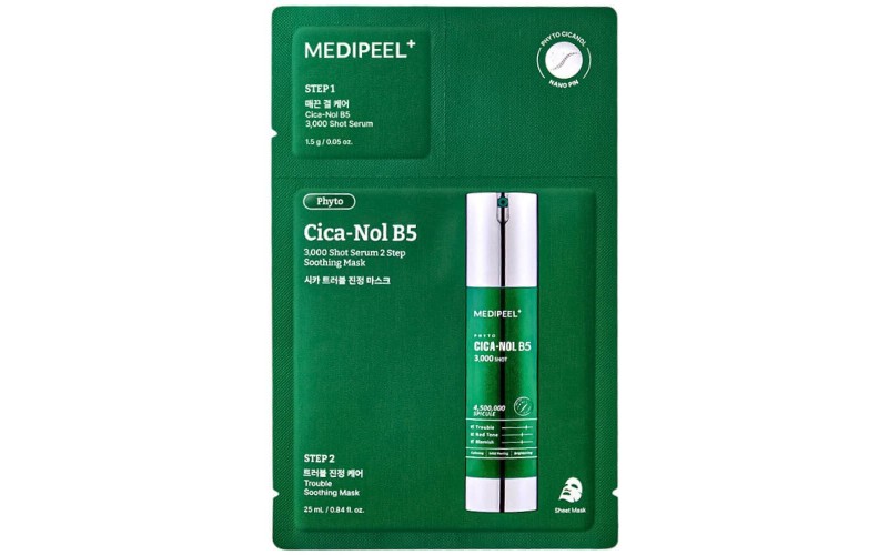 Spiküller ve Centella içeren İki Fazlı Maske MEDIPEEL Phyto Cica-Nol B5 3000 Shot Serum 2 Step Mask